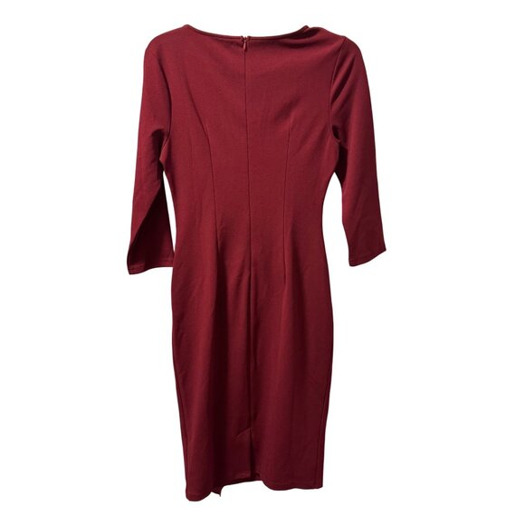 Musol Burgundy Dress With 3/4 Sleeves & Back Zipper Size M Polyester/Spandex Ble - Picture 12 of 12